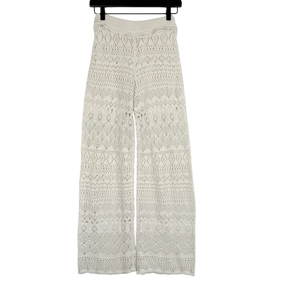 Good Luck Gem Cream Crochet Knit Lined Wide-Leg Pants - XS
